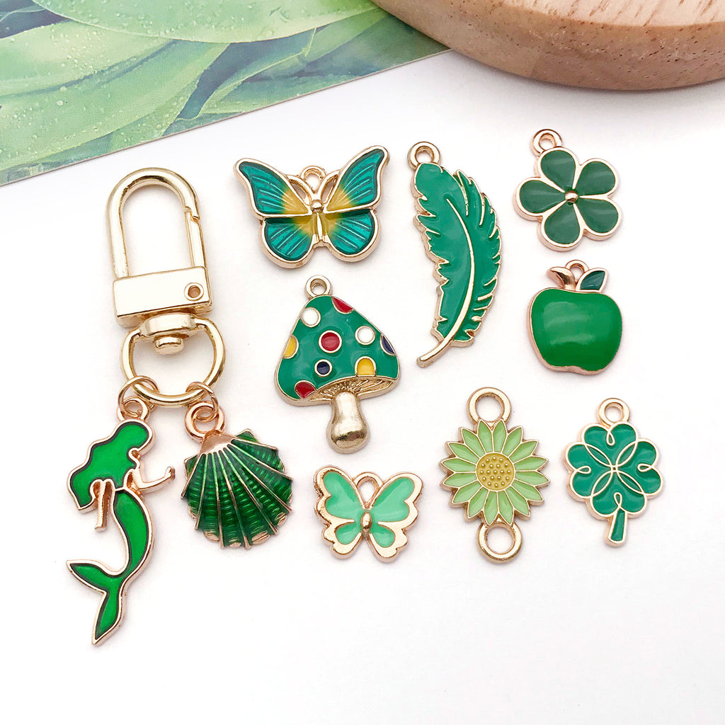 Green Acrylic Four Leaf Clover Mushroom Avocado Cat Paw Charm Pendant for DIY Jewelry