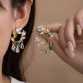 Multicolor Floral Vine Teardrop Fringe Hoop Earrings view 1