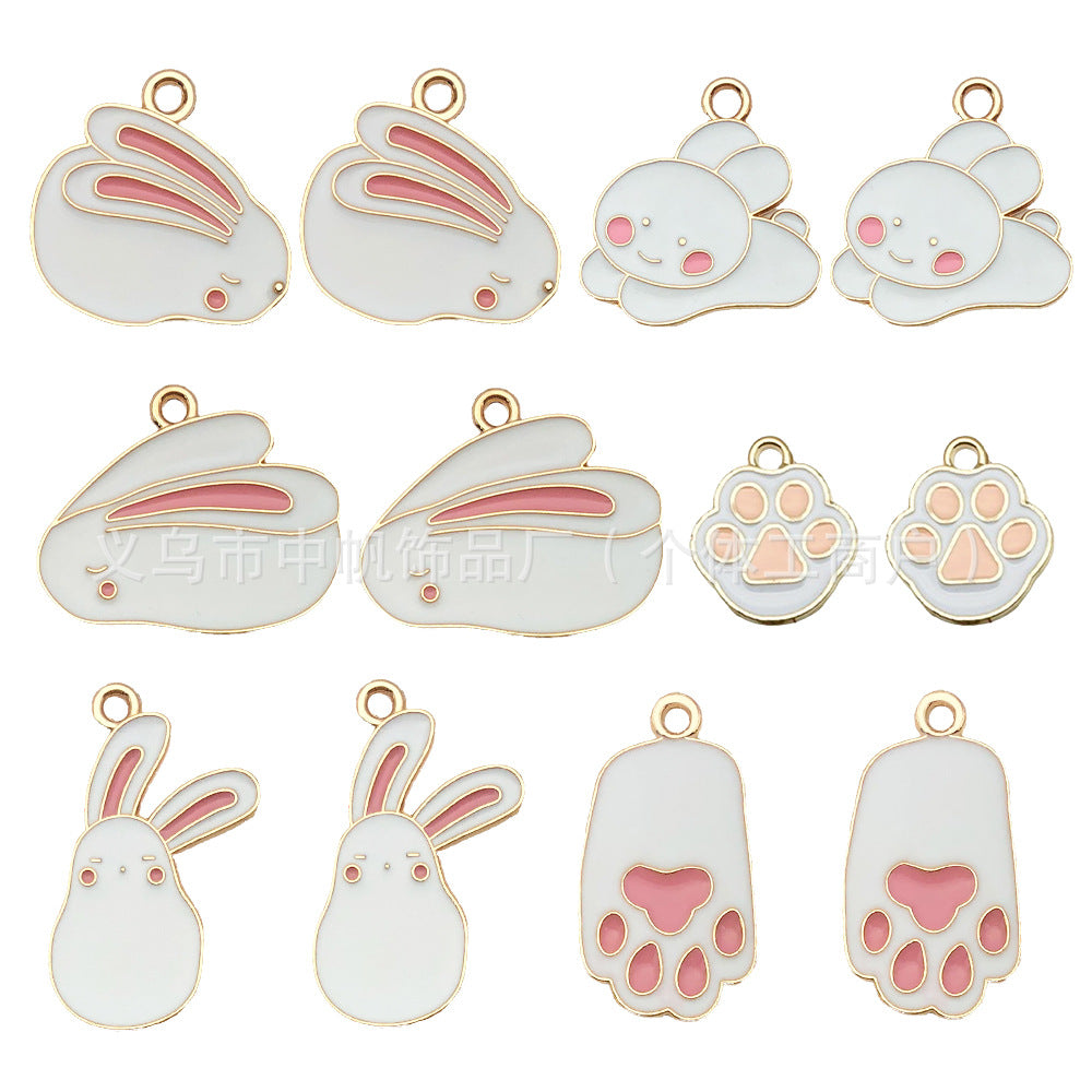 Enamel Zinc Alloy Cute Bunny Rabbit Charm Pendant for DIY Bracelet Earring Jewelry Accessories