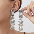 Nine Color Antique Silver Rectangular Jhumka Earrings view 11