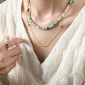 Gold Bezel Station Necklace Clear Crystal Spaced Cable Chain view 4