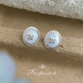 Silver-Tone Light Blue Enamel Oval Butterfly Stud Earrings view 1
