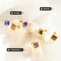 Square Tiger Eye Cat Eye Stud Earrings Gold Steel Frames view 2