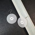 Black and Silver Vinyl Record Large Round Hook Earrings view 4