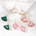 Fan and Diamond Faceted Glass Dangle Earrings Gold Hooks 4 Styles view 1