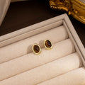 Tiger Eye Look Oval and Crystal Dangle Stud Earrings view 6
