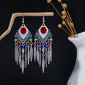 Colorful Bead Feather Fringe Bohemian Long Hook Earrings view 6