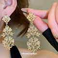 Intricate Openwork Floral Lace Drop Earrings In Silver Tone view 3
