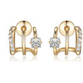 Double-Arc Clear Stone Stud Earrings In Polished Gold Tone view 2