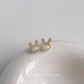 Gold Cat Eye Stone Bunny Ear Crystal Stud Earrings Pair view 3