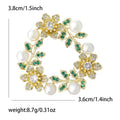 Floral Wreath Brooch with Pearls Green Crystals and Gold Tone Frame view 6