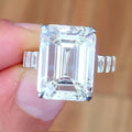 Emerald Cut Crystal Ring With Baguette Side Stones in Silver Tone view 4