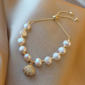 Gold Adjustable Pearl Bracelet Pavé Crystal Shell Charm view 3