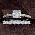 Silver Tone Round Solitaire And Crystal Band Ring Set view 3