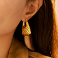 Wide Hollow Hoop Earrings Wave Texture Gold Silver Steel view 2