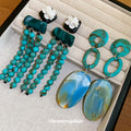 Turquoise Bead Tassel and Resin Drop Earrings in Two Designs view 4