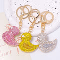 Rhinestone Duck Keychain Gold Metal Pink Yellow Clear view 2