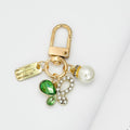 Gold Tone Crystal Charm Keychain With Faux Pearl Pendant view 8