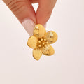 Textured Five Petal Flower Stud Earrings Gold Or Two Tone view 1