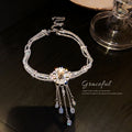 Silver Multi-Strand Seed Bead Crystal Tassel Choker Single Style view 2