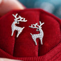 Crystal Reindeer Stud Earrings in Gold or Silver Tone view 1