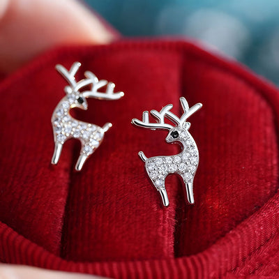 Image 1 showing crystal reindeer stud earrings