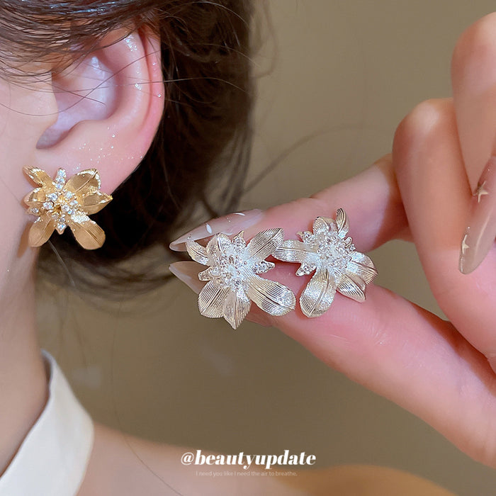 Layered Floral Crystal Stud Earrings in Gold and Silver Tones