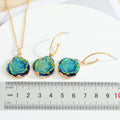 Gold Tone Iridescent Druzy Pendant Necklaces, Hoop Earrings and Sets view 2
