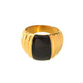 Black Enamel Striped Band Ring Gold Steel Multi Size view 5