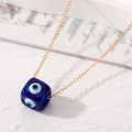 Gold Tone Colorful Cube Blue Evil Eye Pendant Necklaces in Seven Colors view 10