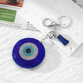 Large Rhinestone Evil Eye Round Tassel Bag Charm Keychains view 3