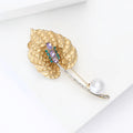 Yellow Calla Lily Enamel Brooch Gold Pearl Rhinestone Drop view 3