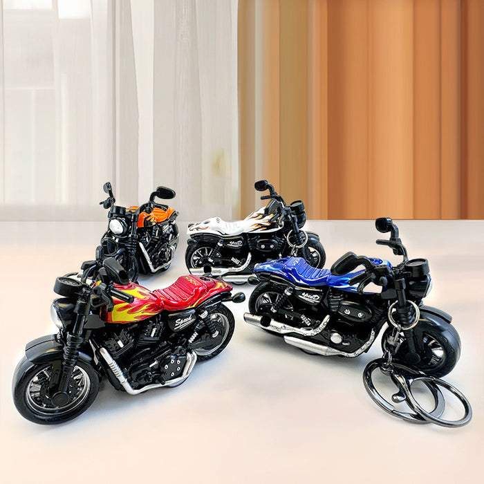 Mini Motorcycle Model Keychain With Flame Graphic Design