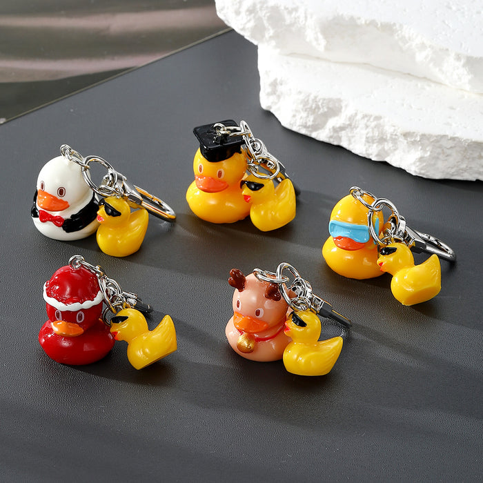 Resin Yellow Duck Couple Keychains Five Costume Styles