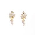 White Flower and Pearl Look Cluster Drop Stud Earrings view 5