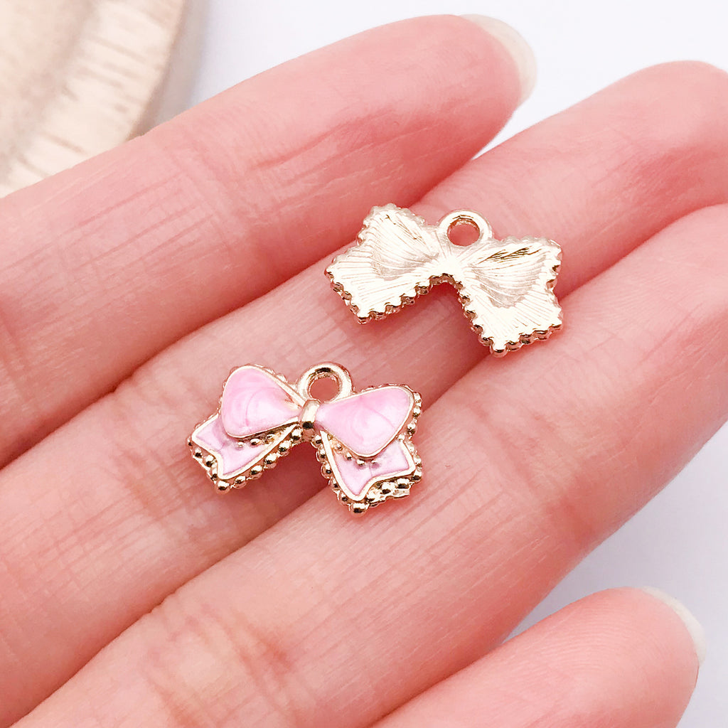 Zinc Alloy Enamel Pink Bow Ribbon Butterfly Charm Pendant for Necklace Bracelet Making
