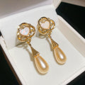 Gold Tone Heart And Pearl Teardrop Stud Earrings Fashion Earrings view 6
