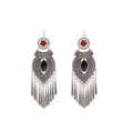 Antique Silver Long Fringe Statement Hook Earrings in Three Colors view 5