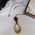Brown Wood Geometric Pendant Cord Necklaces Jewelry Accessory view 6
