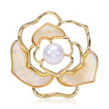 Openwork Camellia Brooch With White Pearl and Gold Tone Petals view 6