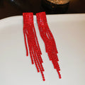 Red Crystal Extra Long Fringe Statement Drop Earrings view 7