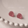 Frosted Acrylic Rose Flower Stud Earrings Three Color Ways view 7