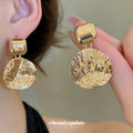 Hammered Round Disc Stud Earrings in Gold and Silver Tone view 4