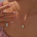 Square White Seashell Pendant Paperclip Chain Necklace view 4