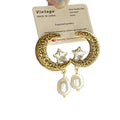 Antique Gold Tone Moon Star and Faux Pearl Drop Earrings view 5
