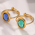 Gold Bezel Oval Czech Glass Open Rings Six Colors Size 7 view 3
