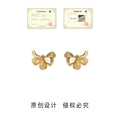 Gold Textured Ribbon Bow Earrings Stud and Clip Styles view 3