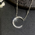 Silver Tone Open Crescent Moon Clear Stone Pendant Necklace view 3