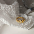 Gold Tone Abstract Face Sculpted Folded Chunky Open Adjustable Ring view 3
