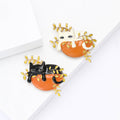 Cat in Orange Basket Enamel Brooch in Black or White view 2